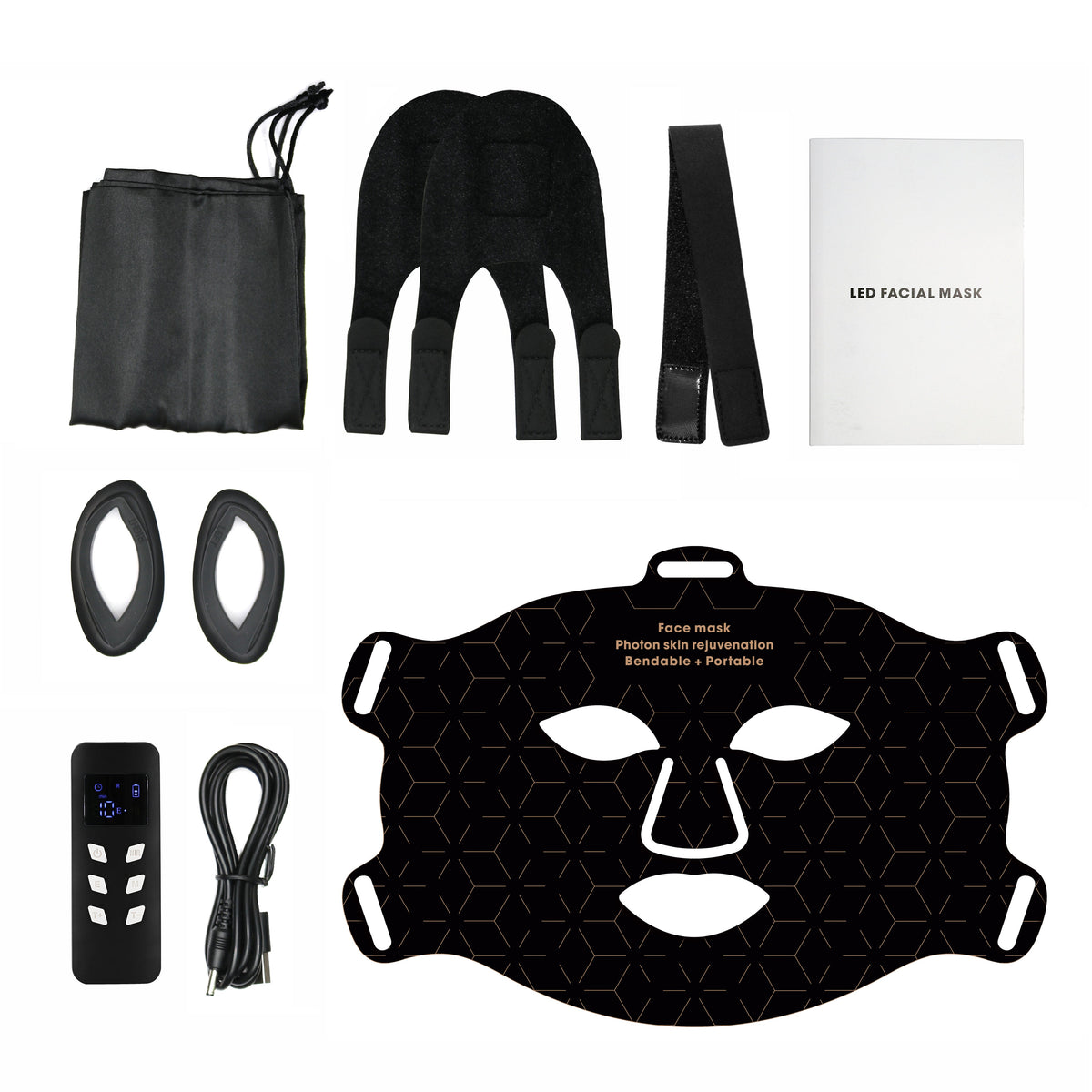 Black Sunsred SR-M4 LED facial therapy mask with controller and accessories