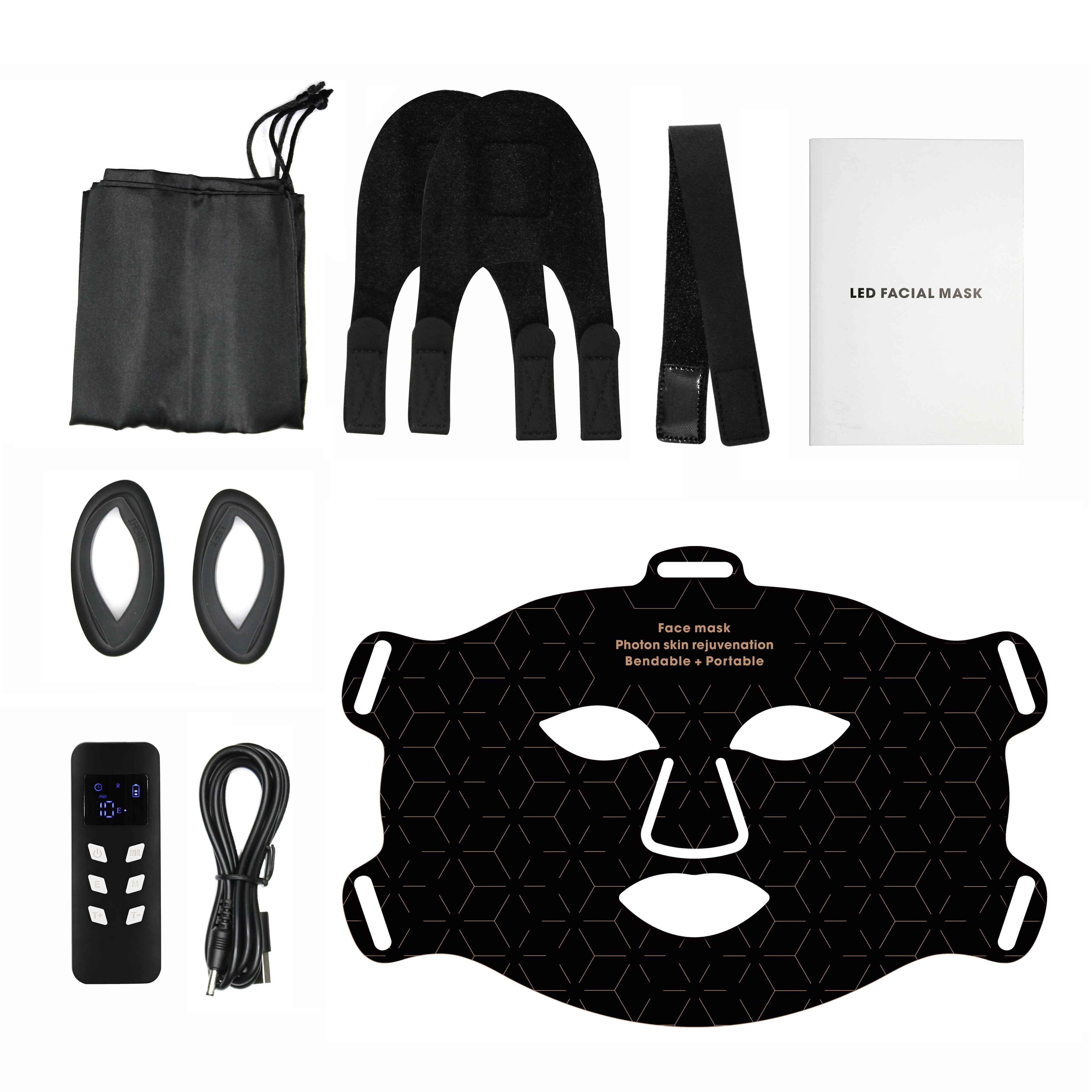 Black Sunsred SR-M4 LED facial therapy mask with controller and accessories